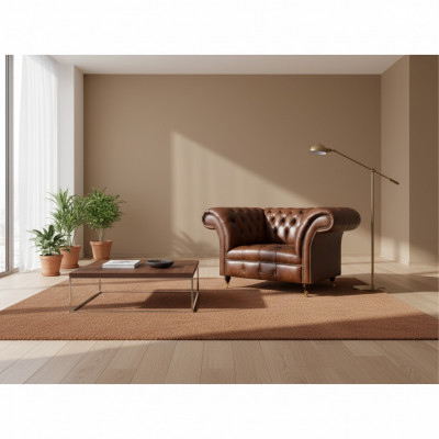 Chesterfield Brązowy fotel ze skóry w salonie Jednoosobowe meble z ekoskóry