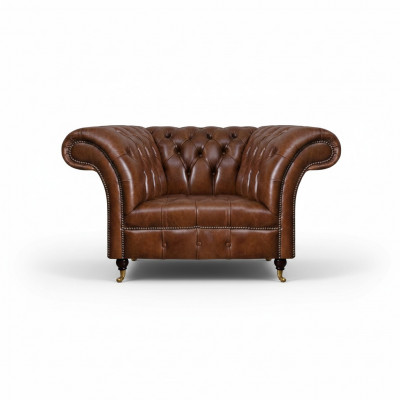 Chesterfield Brązowy fotel ze skóry w salonie Jednoosobowe meble z ekoskóry