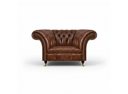 Chesterfield Brązowy fotel ze skóry w salonie Jednoosobowe meble z ekoskóry