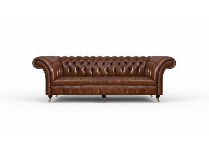 Brązowa sofa Chesterfield z eleganckimi 3-osobowymi meblami do salonu