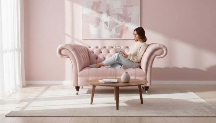 Chesterfield Różowy dwuosobowy salon Luksusowe meble tapicerowane Kanapa
