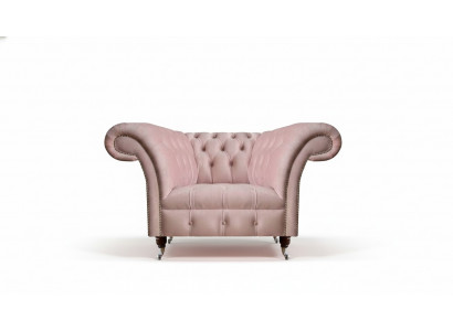 Chesterfield różowy fotel jednoosobowy do salonu, designerski fotel tekstylny 1-osobowy