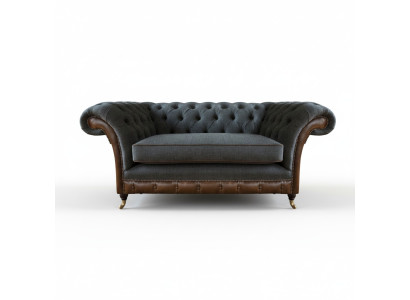Brązowo-szary fotel Chesterfield do salonu, jednoosobowy, materiałowy.