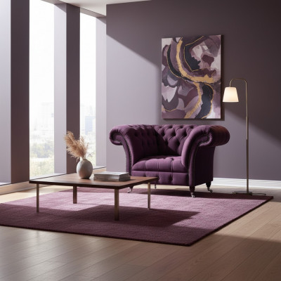 Chesterfield Fioletowy fotel z salonu pojedyncze siedzisko, projektant, elegancki fotel ze stojakiem