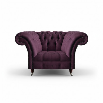 Chesterfield Fioletowy fotel z salonu pojedyncze siedzisko, projektant, elegancki fotel ze stojakiem