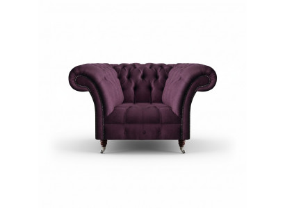 Chesterfield Fioletowy fotel z salonu pojedyncze siedzisko, projektant, elegancki fotel ze stojakiem
