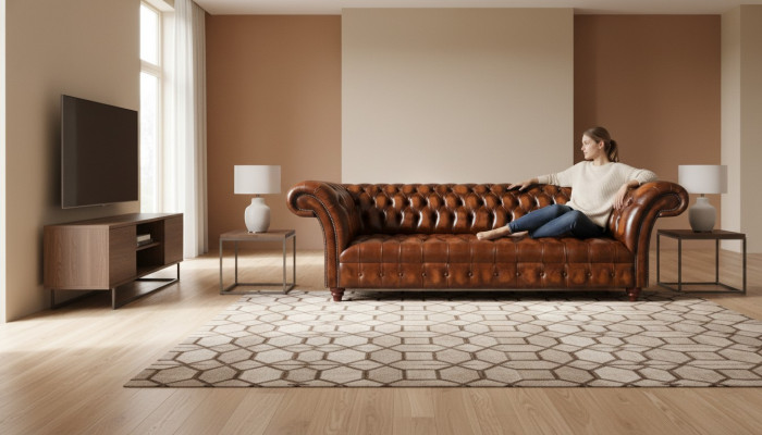 Chesterfield Sofa z ekoskóry w kolorze brązowym, Designer, Sofy Lux