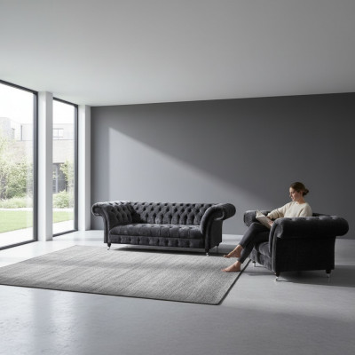 Chesterfield Meble tapicerowane Salon Tkanina Trójosobowa Sofas Elegancki fotel 2-częściowy