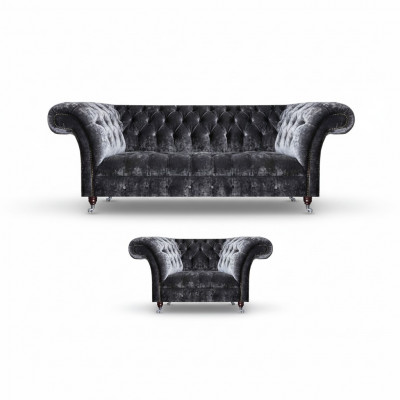 Chesterfield Meble tapicerowane Salon Tkanina Trójosobowa Sofas Elegancki fotel 2-częściowy