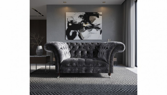 Chesterfield Sofa z aksamitu, projektant, dwuosobowa sofa z tkaniny.