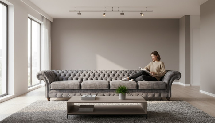 Elegancka sofa Chesterfield do salonu czteromiejscowa, nowoczesna, designerska, 4-miejscowa.