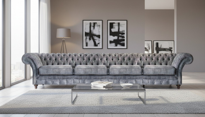 Elegancka sofa Chesterfield do salonu czteromiejscowa, nowoczesna, designerska, 4-miejscowa.
