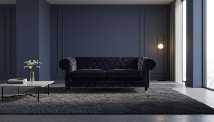 Granatowy Chesterfield dwuosobowa sofa do salonu z wysokiej jakości tkaniny