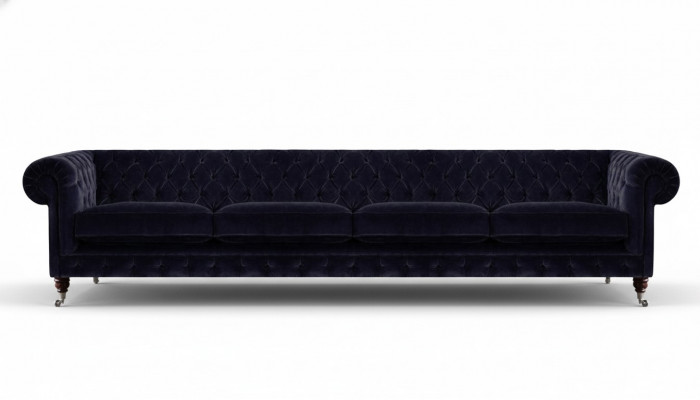 Chesterfield ciemnoniebieski 4-osobowa sofa salonowa meble tapicerowane.