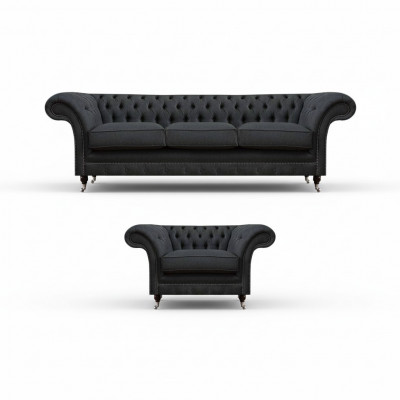 Chesterfield Tapicerowane zestaw wypoczynkowy Projektant 3-osobowa elegancka kanapa z fotelami z oparciem