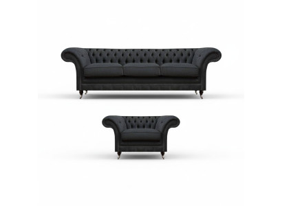 Chesterfield Tapicerowane zestaw wypoczynkowy Projektant 3-osobowa elegancka kanapa z fotelami z oparciem