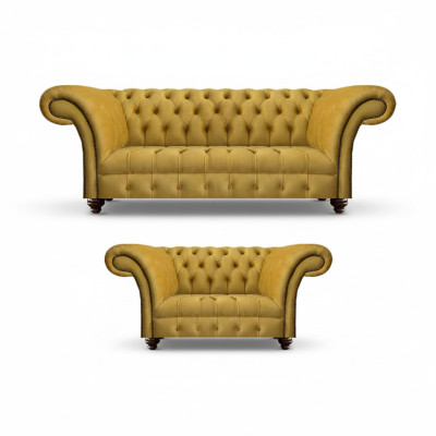 Projektant salonu Nowoczesny żółty zestaw wypoczynkowy 2 sofy Chesterfield.