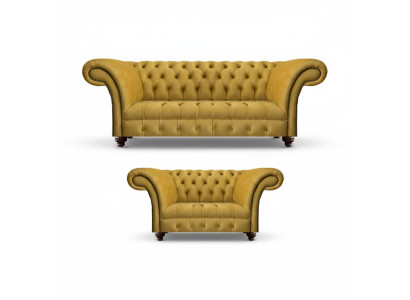 Projektant salonu Nowoczesny żółty zestaw wypoczynkowy 2 sofy Chesterfield.