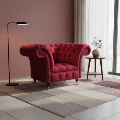 Fotel Chesterfield Różowy Mebel Designerski Luksusowy Fotel Tekstylia Salon