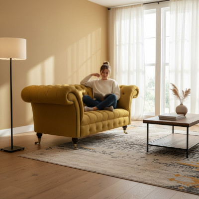 Chesterfield Designer Dwuosobowa Sofa Kanapa Salon Luksusowy Żółty Kanapa tapicerowana.
