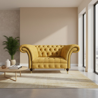 Chesterfield Designer Dwuosobowa Sofa Kanapa Salon Luksusowy Żółty Kanapa tapicerowana.