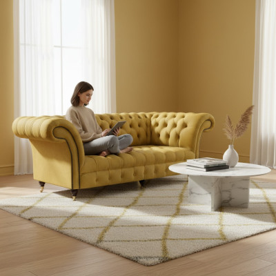 Chesterfield Luksusowe meble Trójosobowa sofa Kanapa Tekstylne Sofa tapicerowana Salon