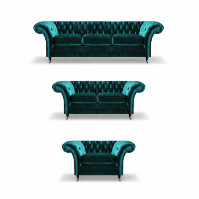 Zielony zestaw mebli pokojowych Chesterfield, zestaw mebli designerskich luksusowych.