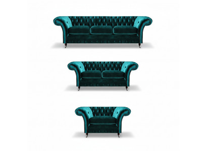 Zielony zestaw mebli pokojowych Chesterfield, zestaw mebli designerskich luksusowych.