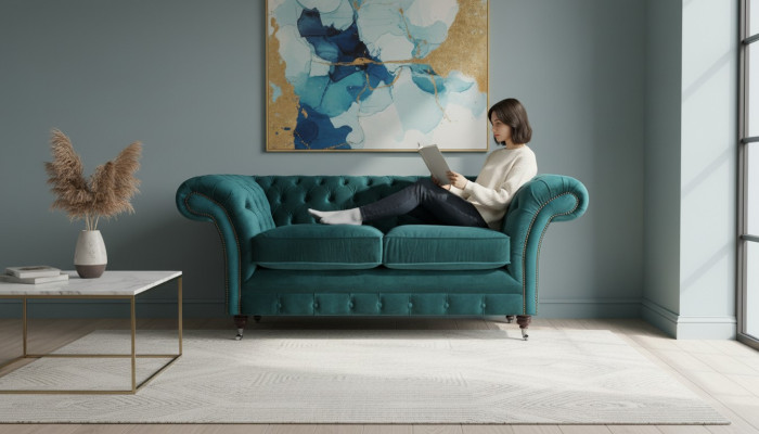 Zielona sofa dwuosobowa kanapa luksusowe meble designerskie tekstylne do salonu