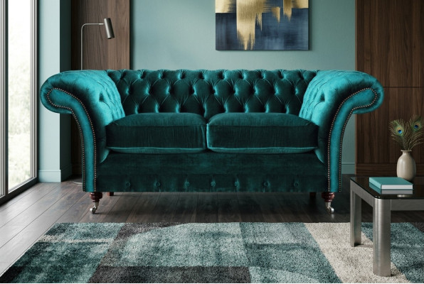 Zielona sofa dwuosobowa kanapa luksusowe meble designerskie tekstylne do salonu