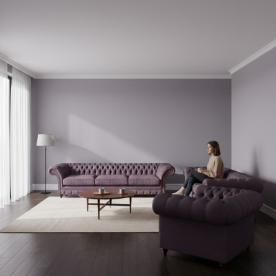 Chesterfield Fioletowy komplet sof Nowoczesne meble do siedzenia 3 częściowy