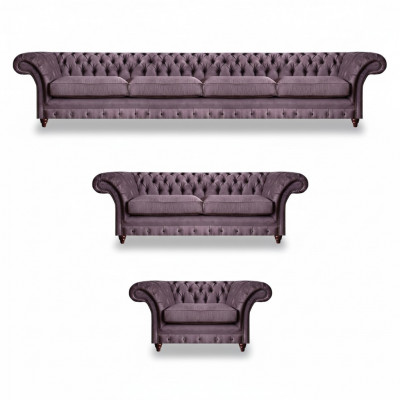 Chesterfield Fioletowy komplet sof Nowoczesne meble do siedzenia 3 częściowy