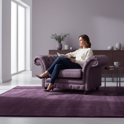 Chesterfield Fioletowy fotel skórzany do salonu, jednoosobowy, elegancki.