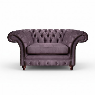 Chesterfield Fioletowy fotel skórzany do salonu, jednoosobowy, elegancki.