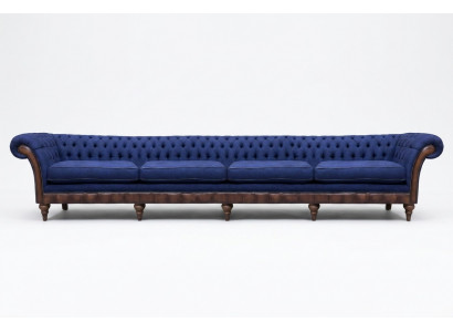 Niebieski Chesterfield Salon Czteromiejscowa Sofa - ekskluzywne meble tapicerowane