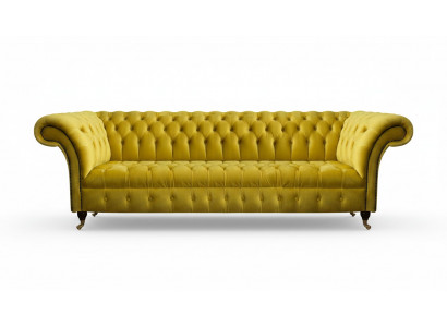 Chesterfield Żółta czteromiejscowa sofa design meble tapicerowane do salonu