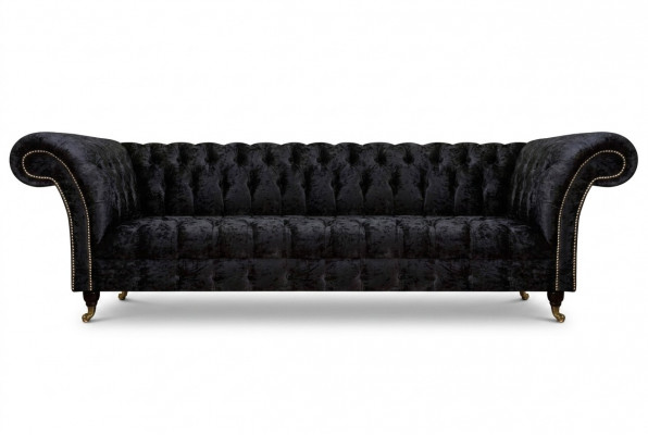 Chesterfield Nowoczesny czarny czteromiejscowy elegancki mebel tapicerowany 4-osobowy