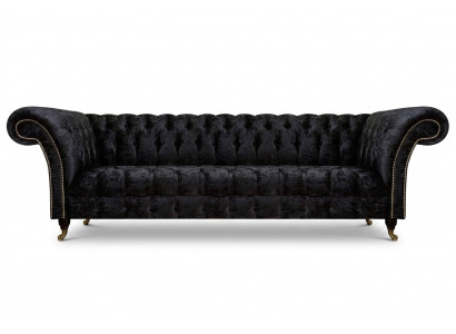 Chesterfield Nowoczesny czarny czteromiejscowy elegancki mebel tapicerowany 4-osobowy