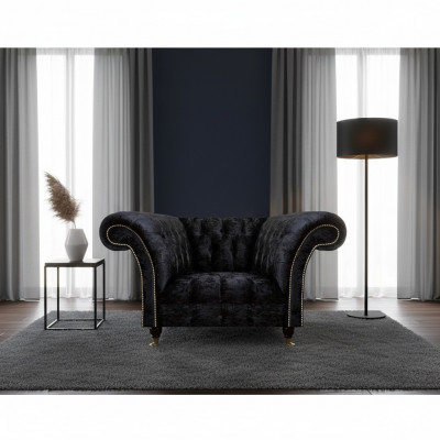  Chesterfield Fotel Tapicerowany Jednoosobowy Czarny Luksusowy Fotel z oparciem