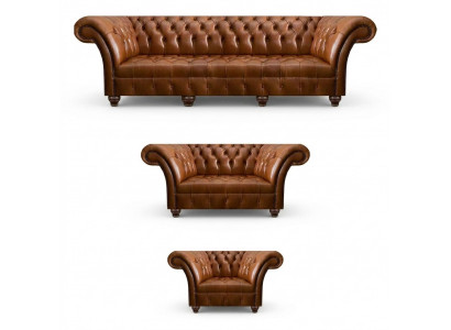 Chesterfield Brązowy zestaw wypoczynkowy z skóry ekskluzywne sofy Fotel projektanta