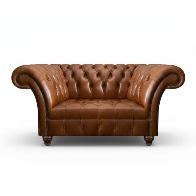 Brązowa kanapa dwuosobowa Chesterfield z designerem ze skóry sztucznej, dwuosobowa.