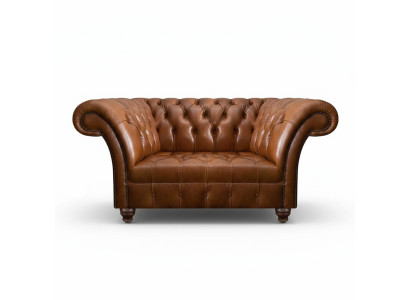 Brązowa kanapa dwuosobowa Chesterfield z designerem ze skóry sztucznej, dwuosobowa.