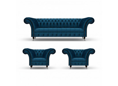 Chesterfield Niebieski komplet zestawu sofy do salonu w nowoczesnym stylu