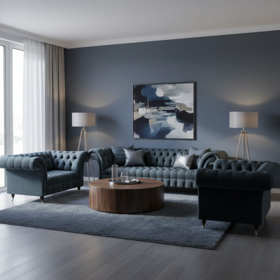 Chesterfield Szare zestawy sofy Kanapy designerskie Sofy tapicerowane Wysokiej jakości Fotele jednoosobowe