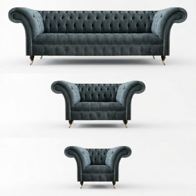 Chesterfield Szare zestawy sofy Kanapy designerskie Sofy tapicerowane Wysokiej jakości Fotele jednoosobowe
