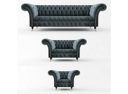 Chesterfield Szare zestawy sofy Kanapy designerskie Sofy tapicerowane Wysokiej jakości Fotele jednoosobowe