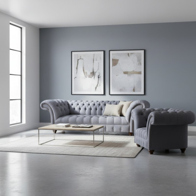 Chesterfield Designer Szara, nowoczesna tapicerka, 2-częściowy zestaw mebli tapicerowanych<textarea> Chesterfield Designer Szara, nowoczesna tapicerka, 2-częściowy zestaw mebli tapicerowanych </textarea>