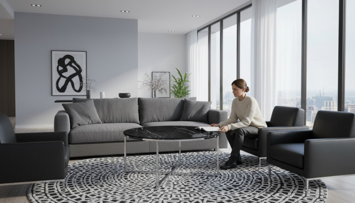 Okrągły stolik kawowy do salonu Czarny MDF + Metal X-Nogi nowy luksus