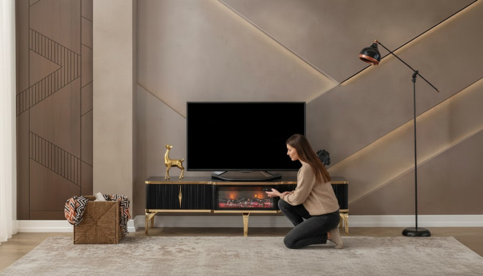 Czarna szafka RTV nowe luksusowe Meble MDF metalowe do salonu