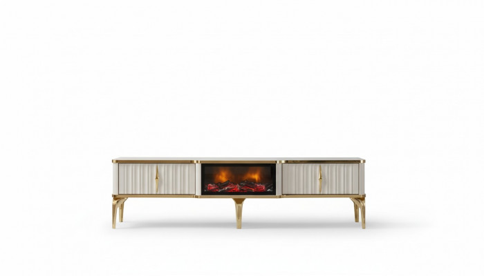 Szafka pod TV do salonu Biały + komoda MDF w kolorze złotym Metal RTV Luxury Nowość